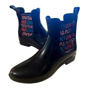 Juicy Couture Womens Rain Boots 7 Black Brand Spell Out Garden Waterproof